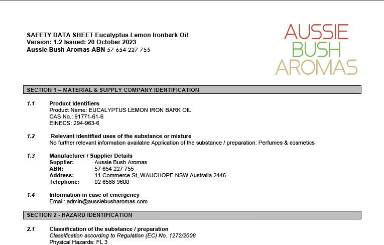 Lemon Ironbark Safety Data Sheet - Free Download - Aussie Bush Aromas